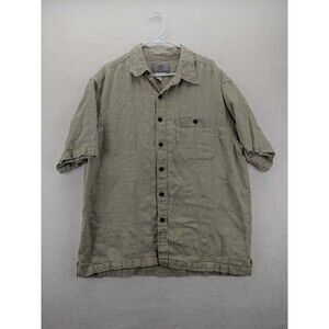 The Territory Ahead 100% Linen Textured Short Sleeve Wooden Buttons Men's XL